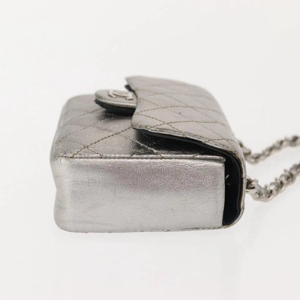 CHANEL Matelasse Chain Hand Bag Lamb Skin Silver CC Auth 148202 - Picture 5 of 16
